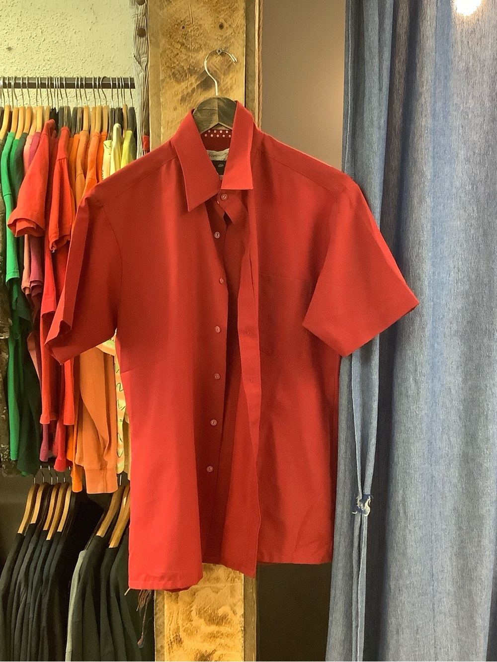 Vintage Short-Sleeve Red Button-Up Shirt